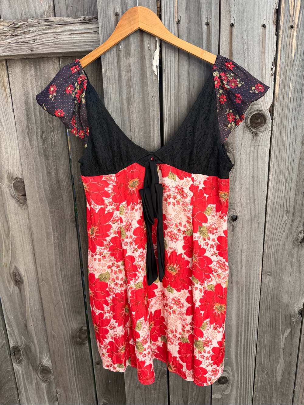 Free People Aurora Dress Red Floral A-line Mini Babydoll Puff Sleeves Size: XL - Picture 2 of 10